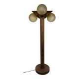 Midcentury brutalist oak floor lamp with 4 spheres, 1970s  by Temde Leuchten