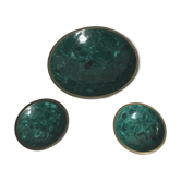 Green hard stone dish and bowls & brass outline