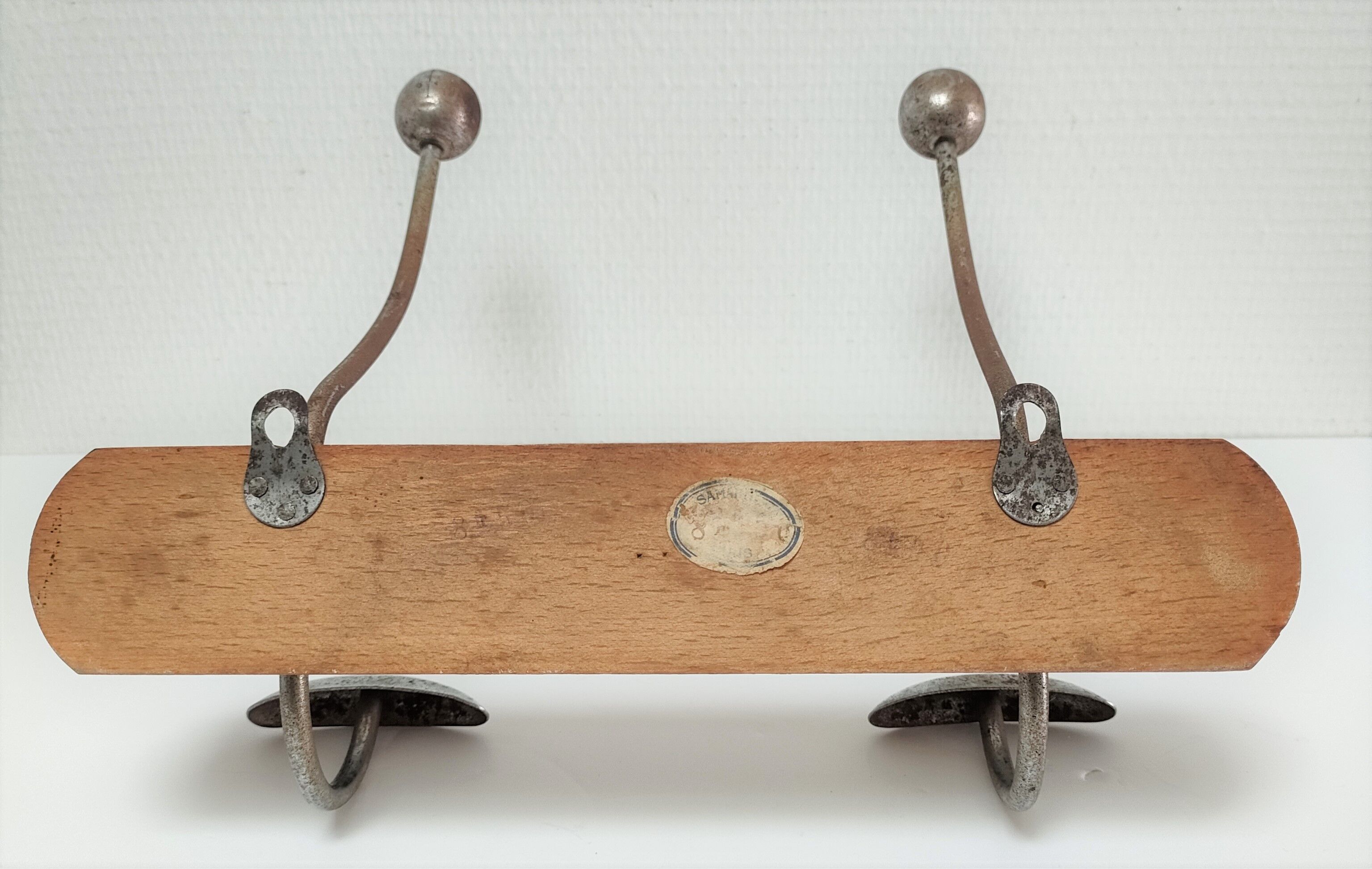 Coat rack wood and metal patinated Samaritaine Paris vintage