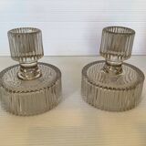 Pair of ribbed molded glass candlesticks