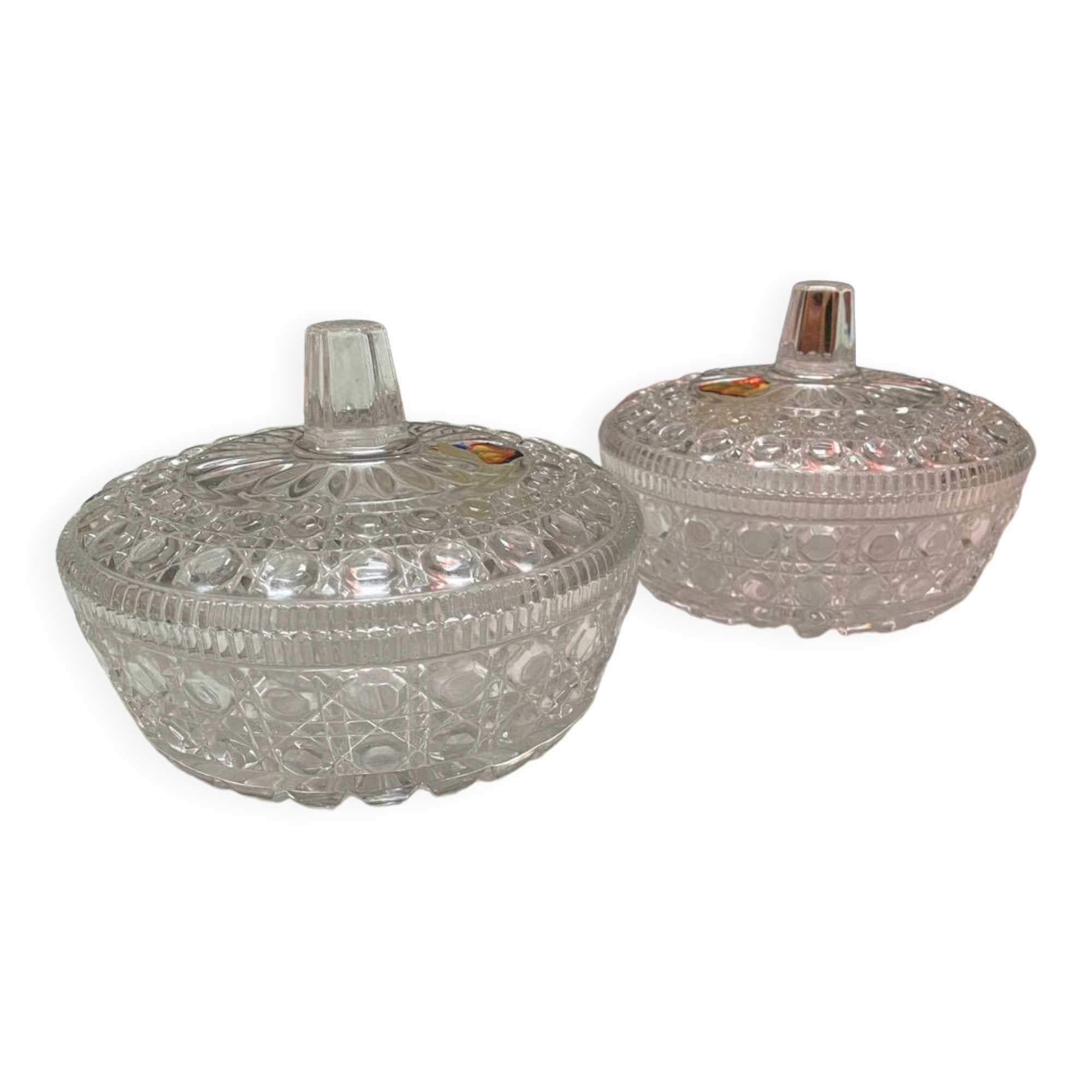 Pair of old German crystal candy boxes