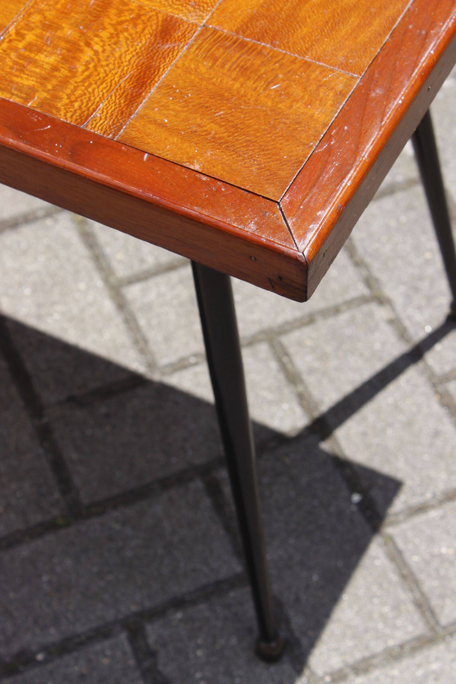 Modernist wood & steel coffee table France 1950s