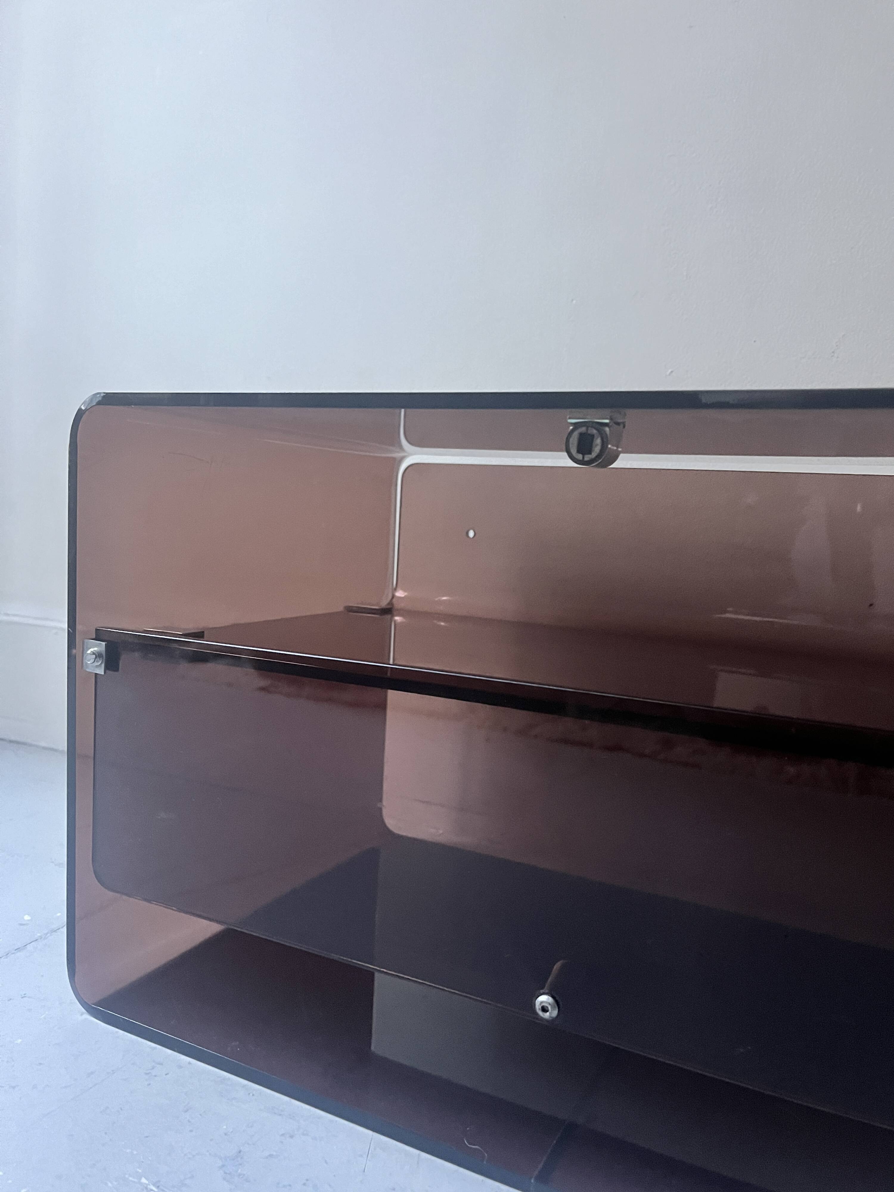 smoked plexiglass bedside / side table by M. Dumas for Roche Bobois, design 1970