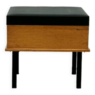Vintage sewing stool black skai with metal legs