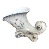 Ancien vase corne abondance céramique blanc décor moustiers vintage