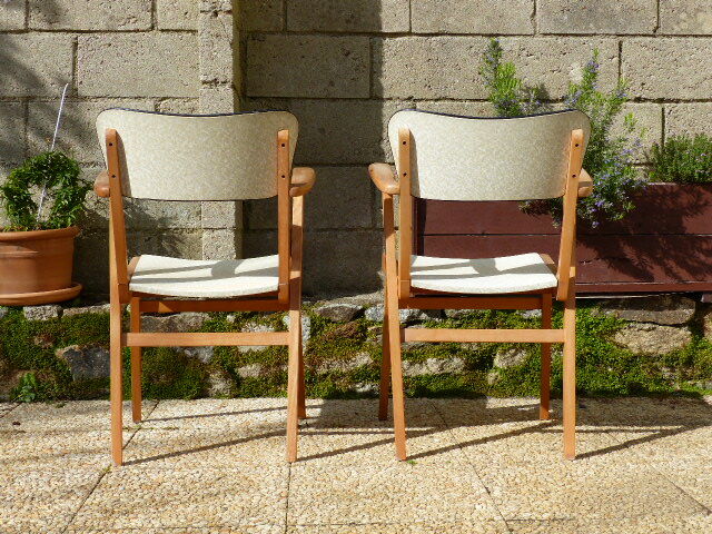 Pair of Bridge skai and wood chairs years 70's