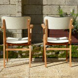 Pair of Bridge skai and wood chairs years 70's