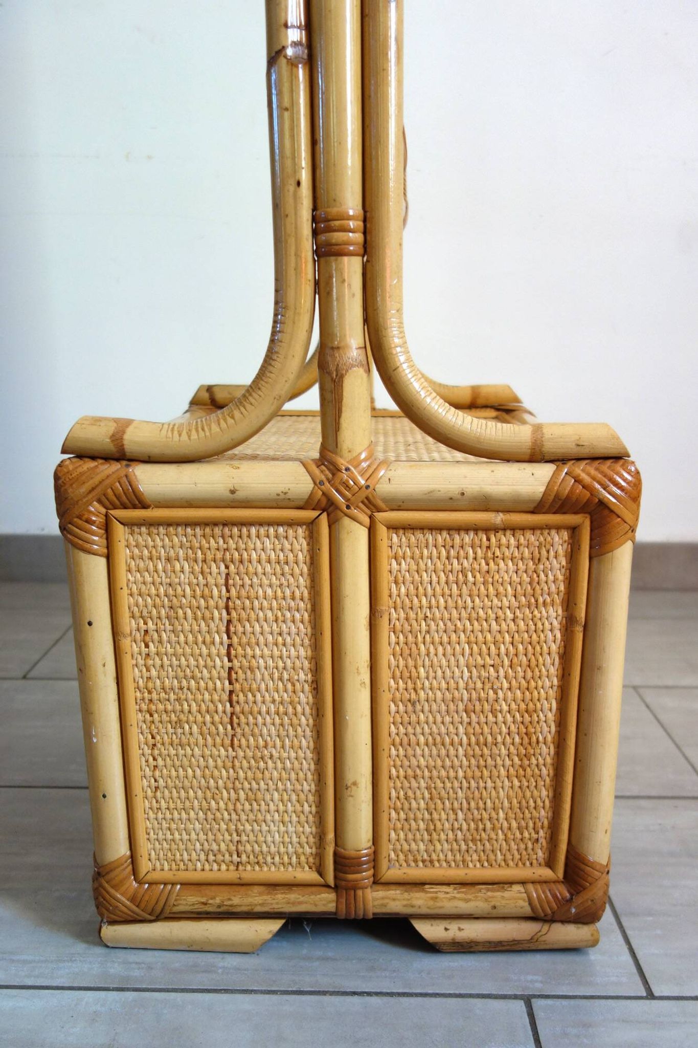 Miroir psyché osier tressé et bambou, années 70/80