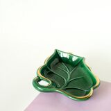 Leaf-shaped earthenware catchall, green and gold, 1970.