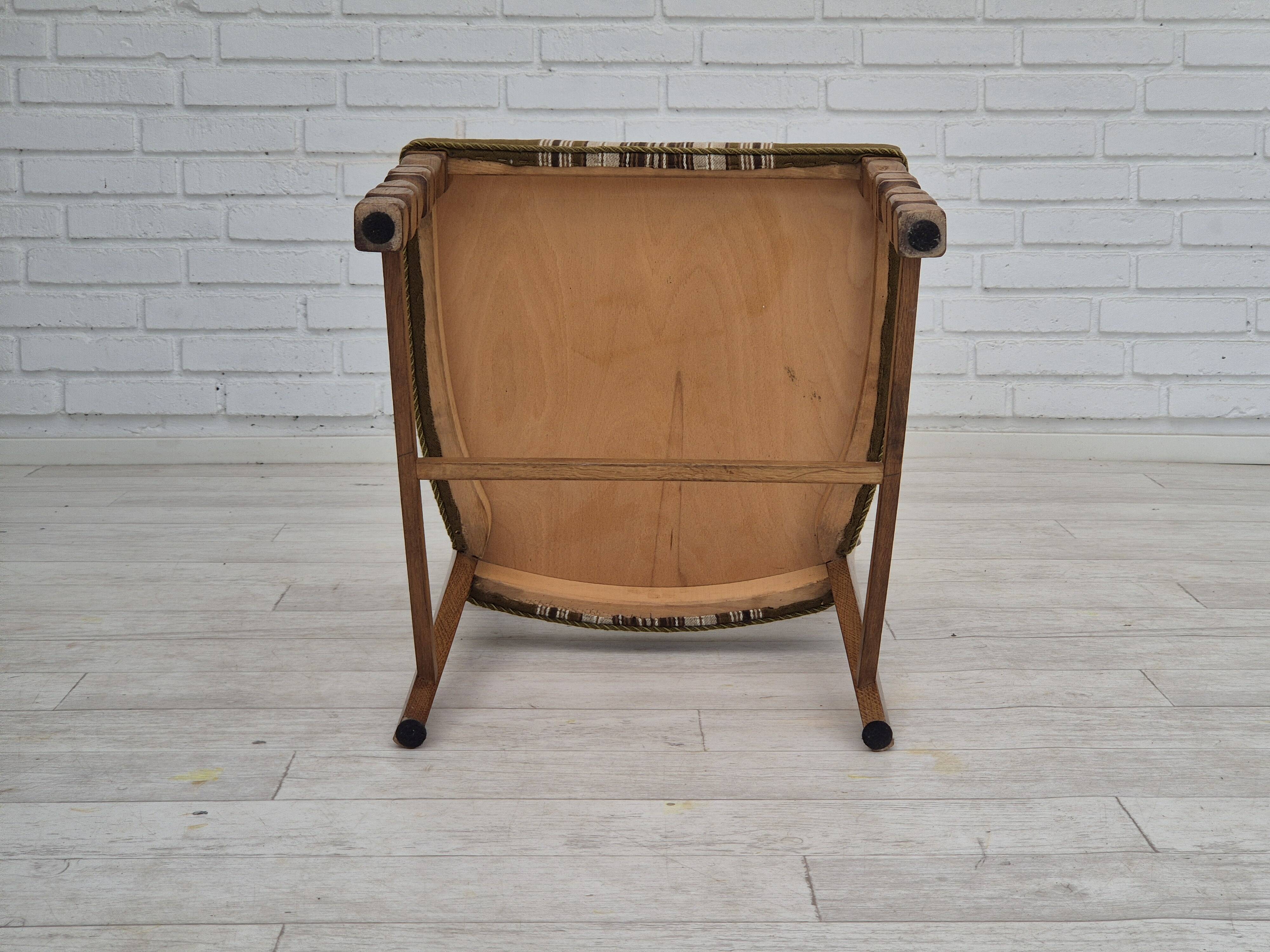 1970s, set of 4 Danish dining chairs in oak wood, green furniture wool.