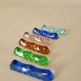 6 glass knife holders of colors