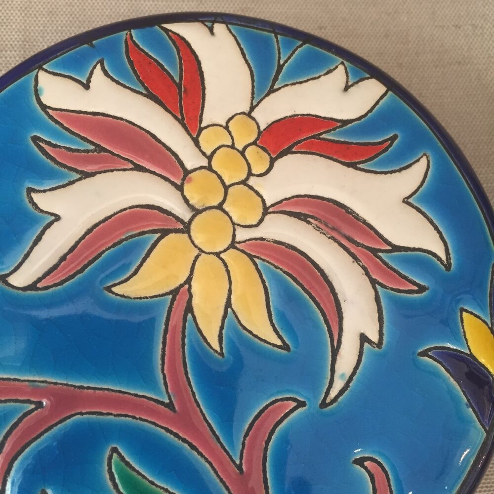 Boîte à bijoux en émaux de Longwy à decor d'edelweiss