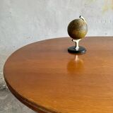 Honey-Brown Beech Wood Mid-Century Dining Table with Rattan Accents, 1960 Oval Top