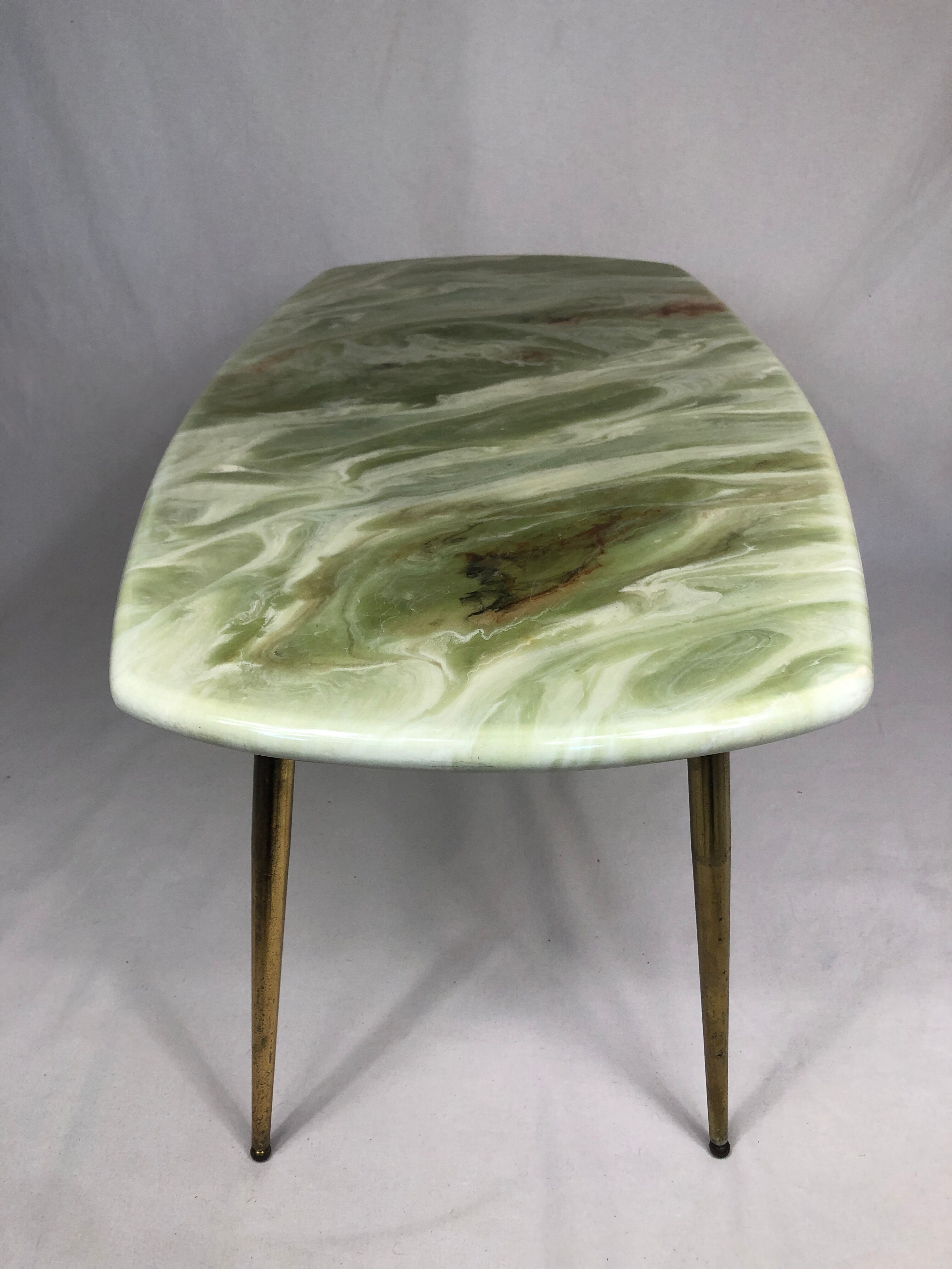 Vintage coffee table legs compass & wooden top marble effect 1970/1980