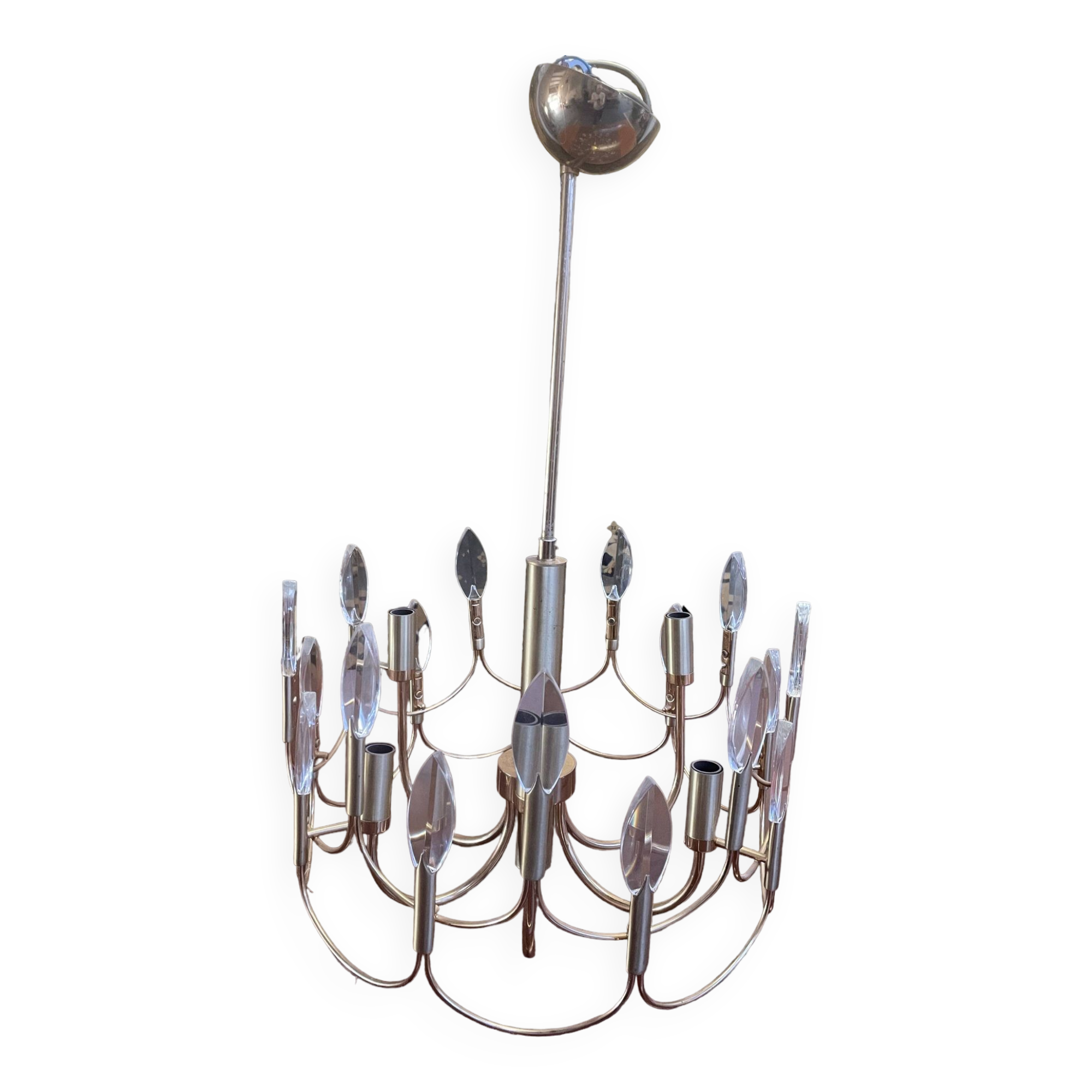 Brass and glass chandelier by Gaetano Sciolari