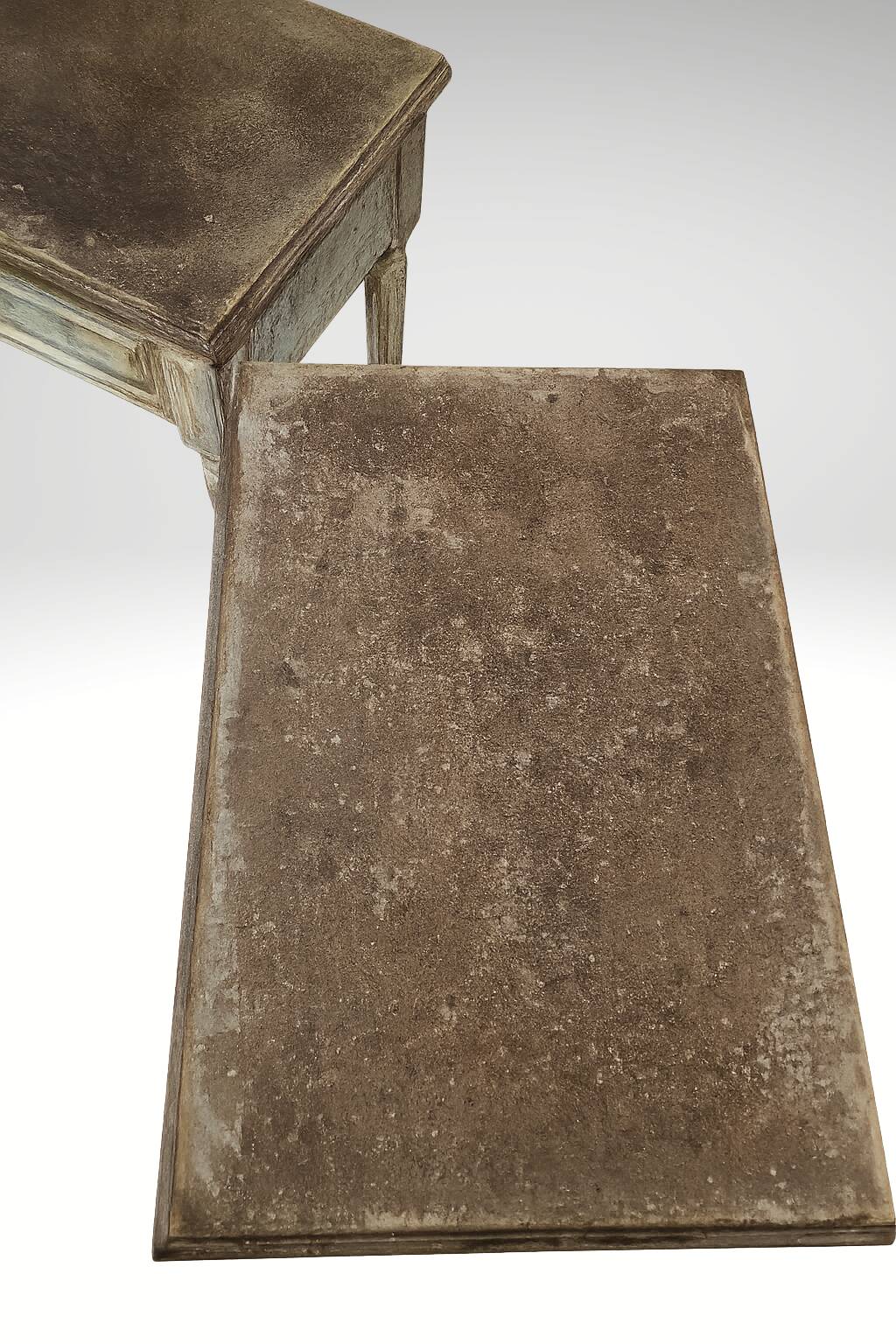 Pair of Louis XVI style bedside tables with patina