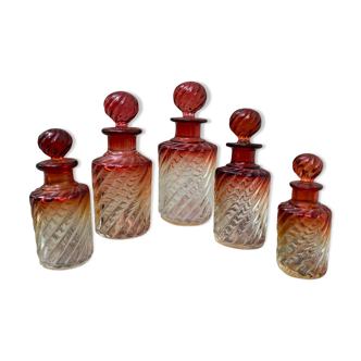 Lot 5 flacons baccarat modèle bambou en très bon état