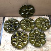 Set of 6 old vintage green ceramic Gien oyster plates