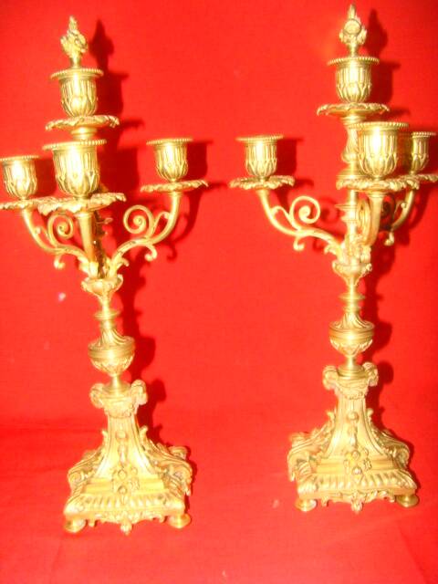 pair of gilded bronze candlesticks with 4 candle holders in "Louis XVI" style, 19th century