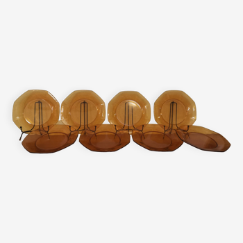 Set of 8 amber octagonal dessert plates Vereco 70