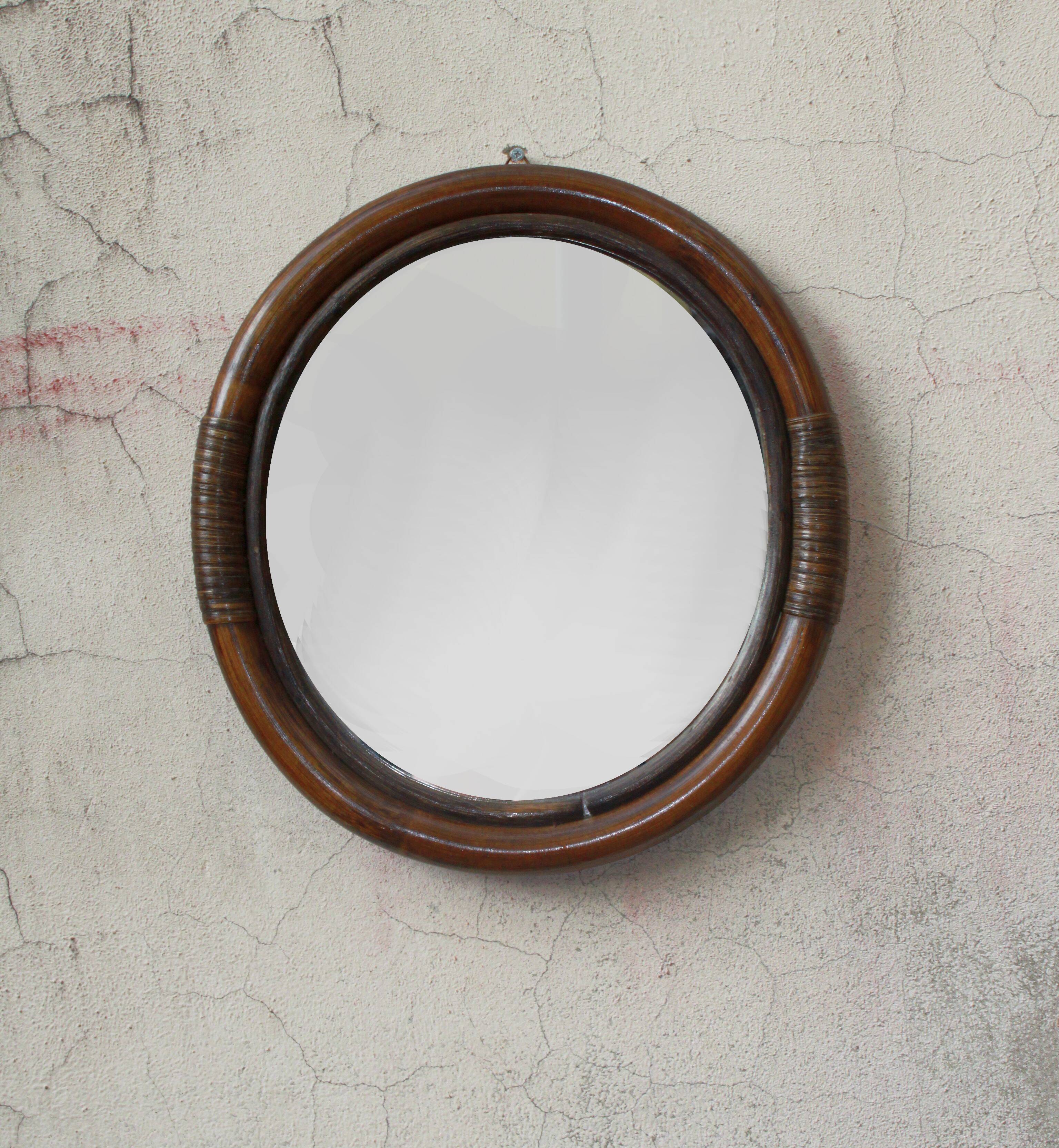 Oval bamboo mirror, 60's.