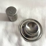 Vintage stainless steel egg cup and salt shaker – minimalist duo