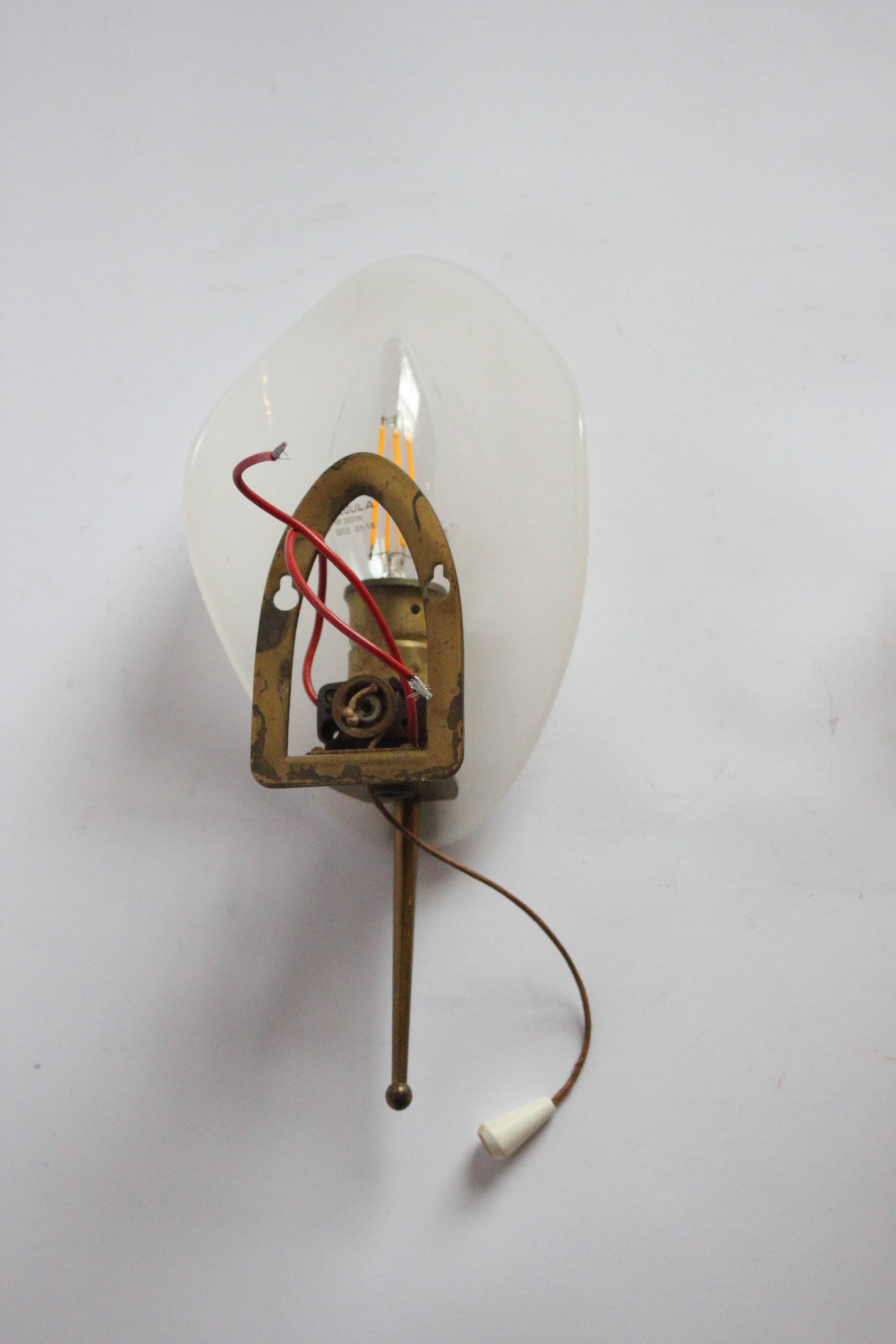 1950S leaf shaped brass and acrylic wall sconces