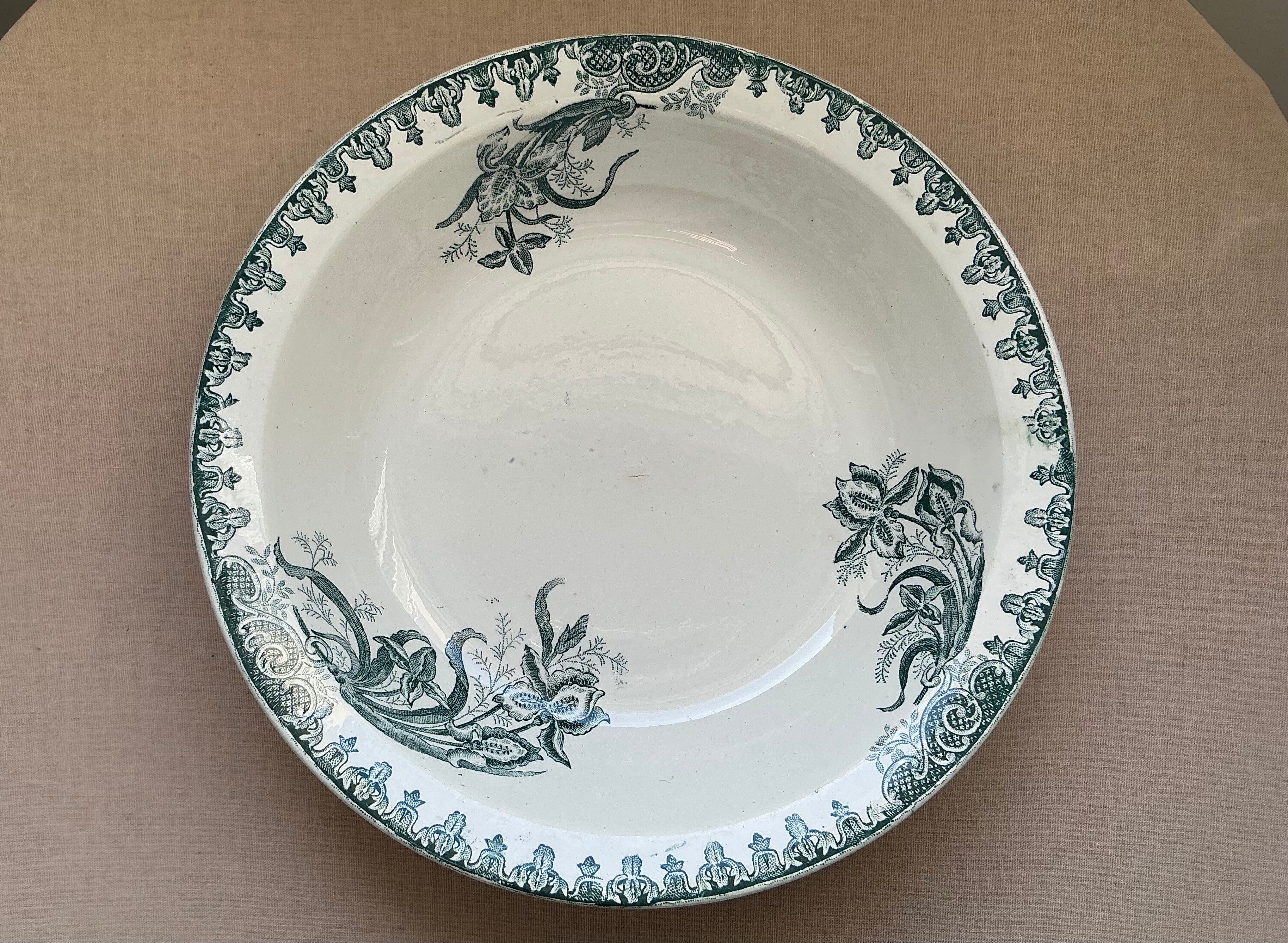 Old hollow dish, Ironstone, green floral decoration, 28 cm.
