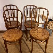 Set of 4 vintage Fischel bistro chairs in curved wood and cane