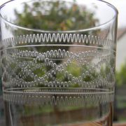 Set of 6 antique crystal champagne flutes. Engraved frieze.