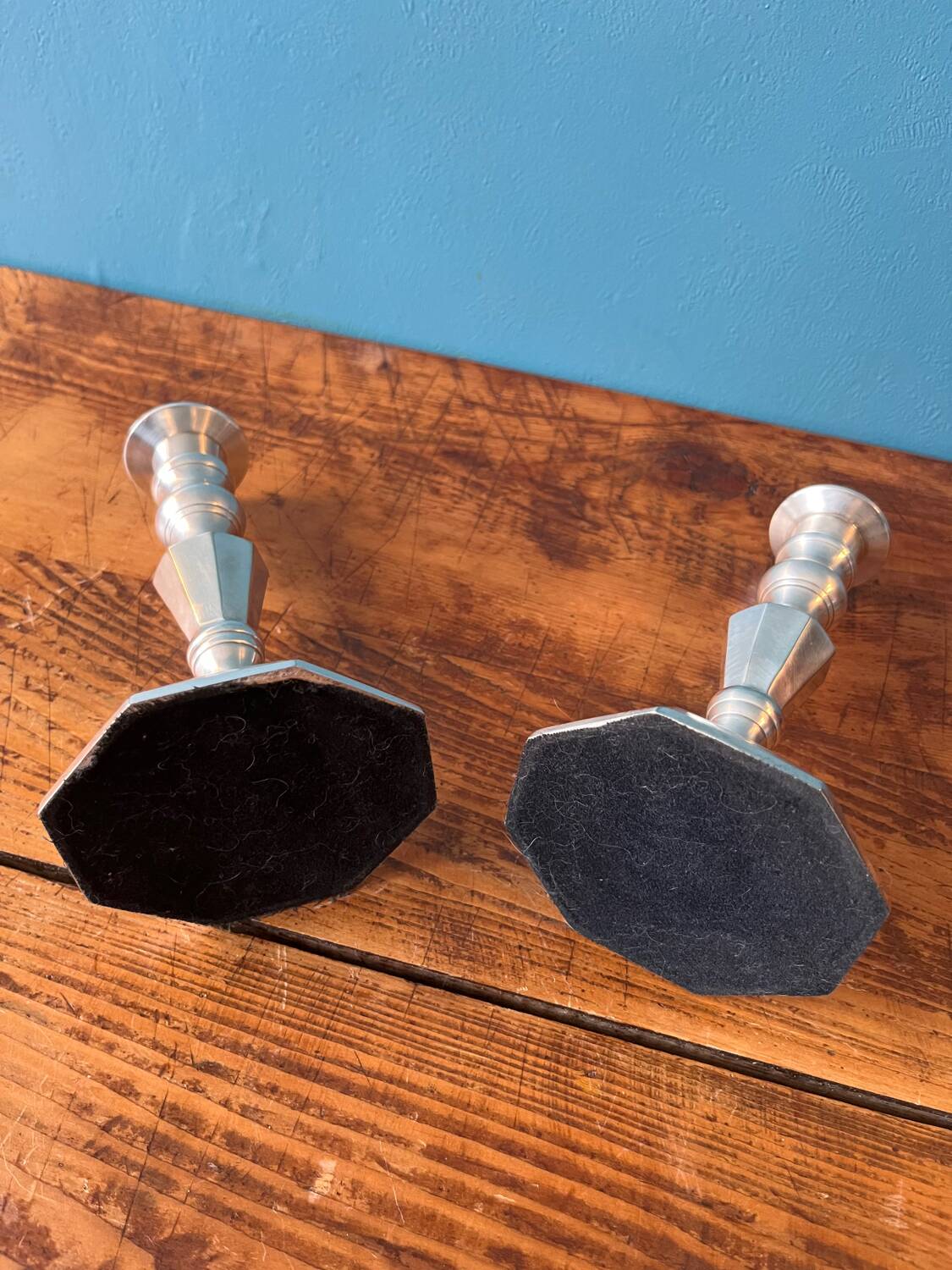 Pair of silver metal candlesticks