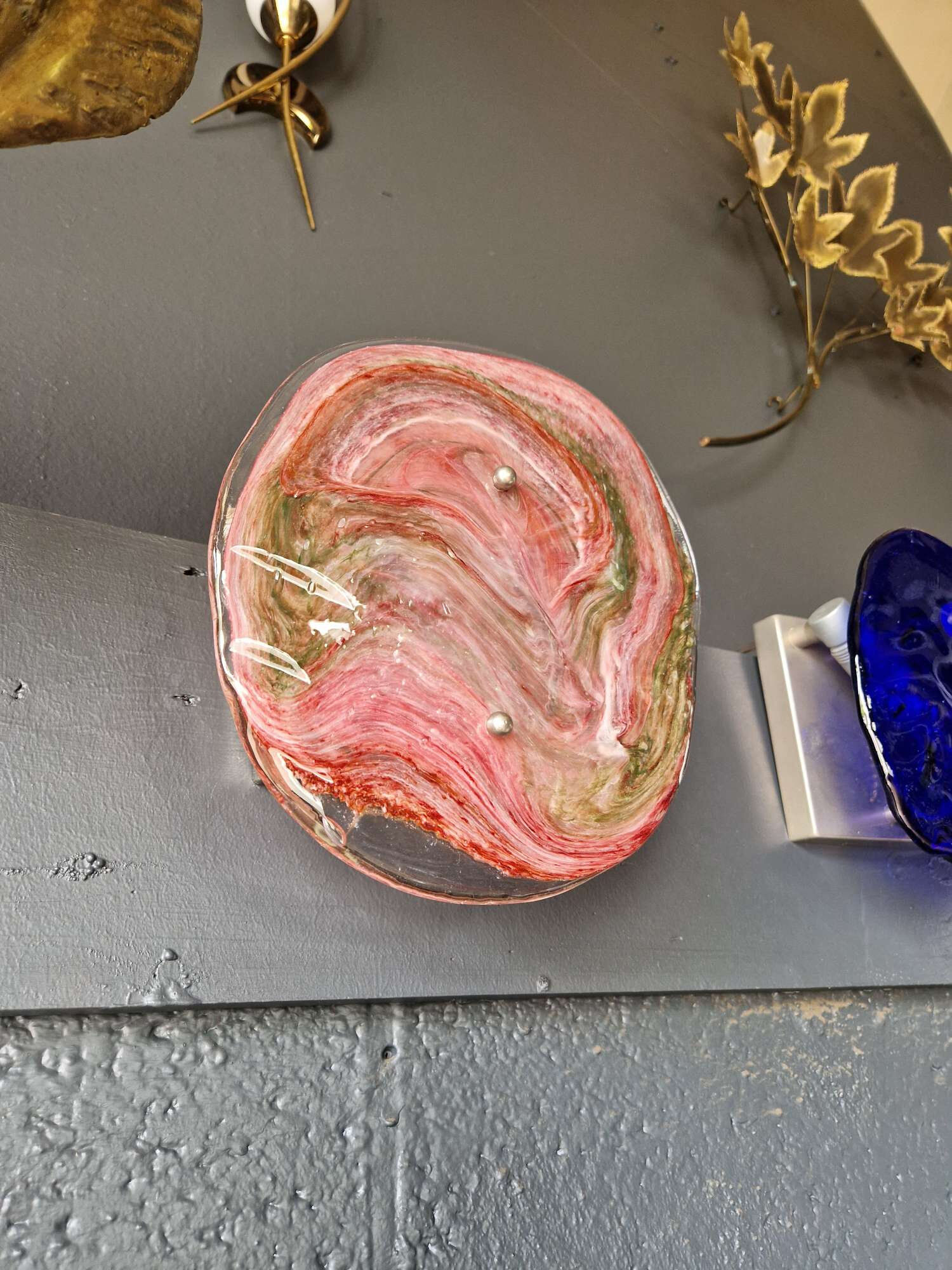 Pink veined blown Murano glass wall light, 1970s
