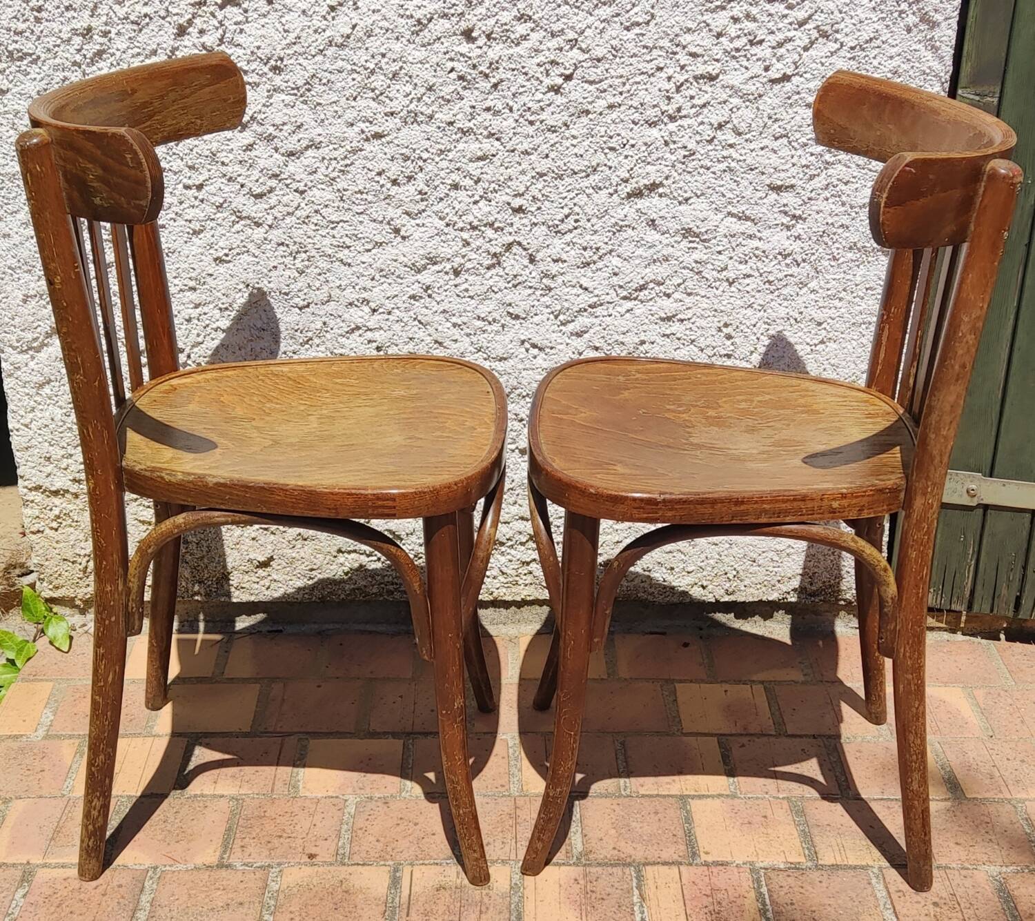 Set of 2 vintage wooden bistro chairs