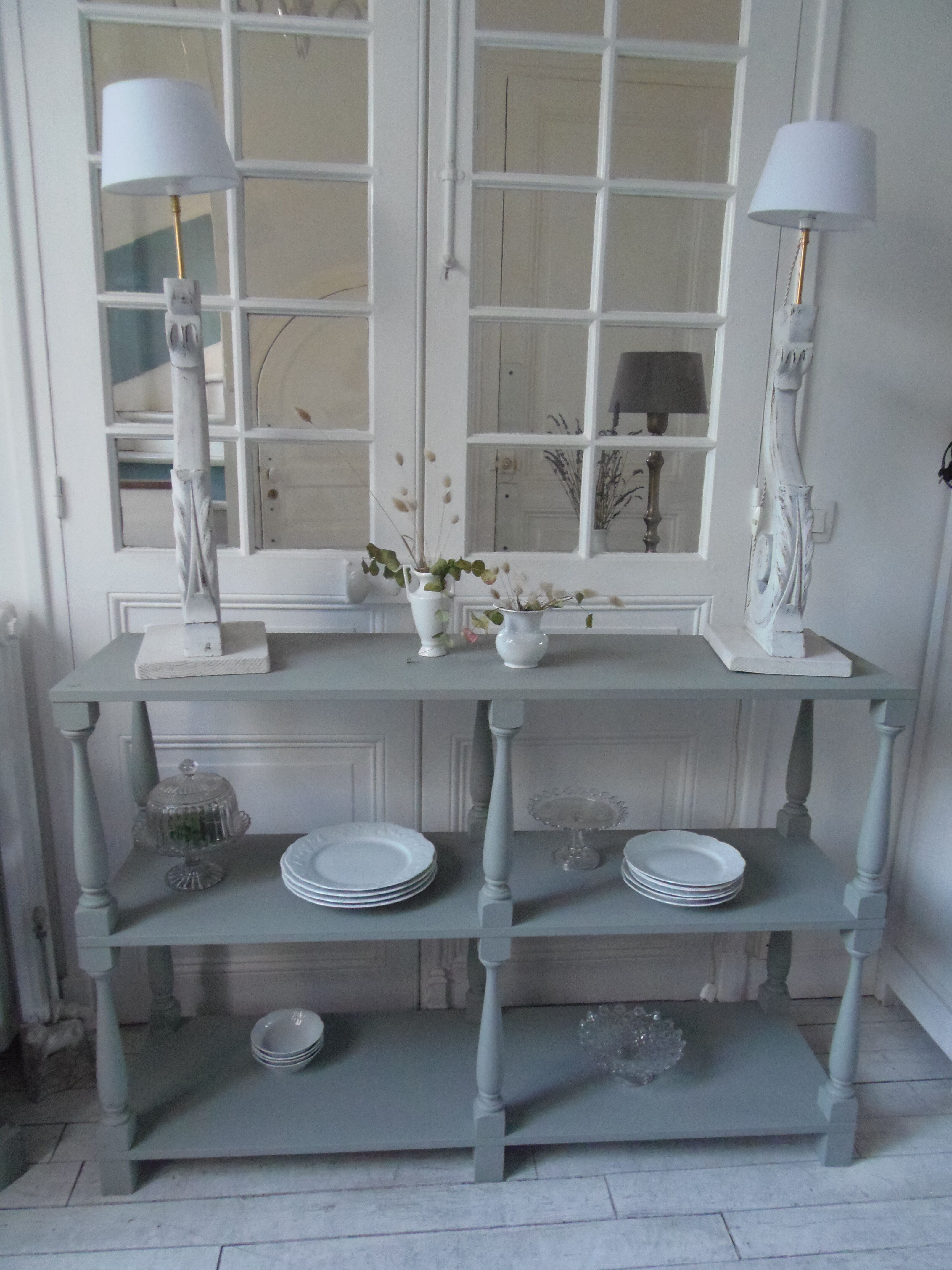 Console vintage 3 plateaux vert de gris