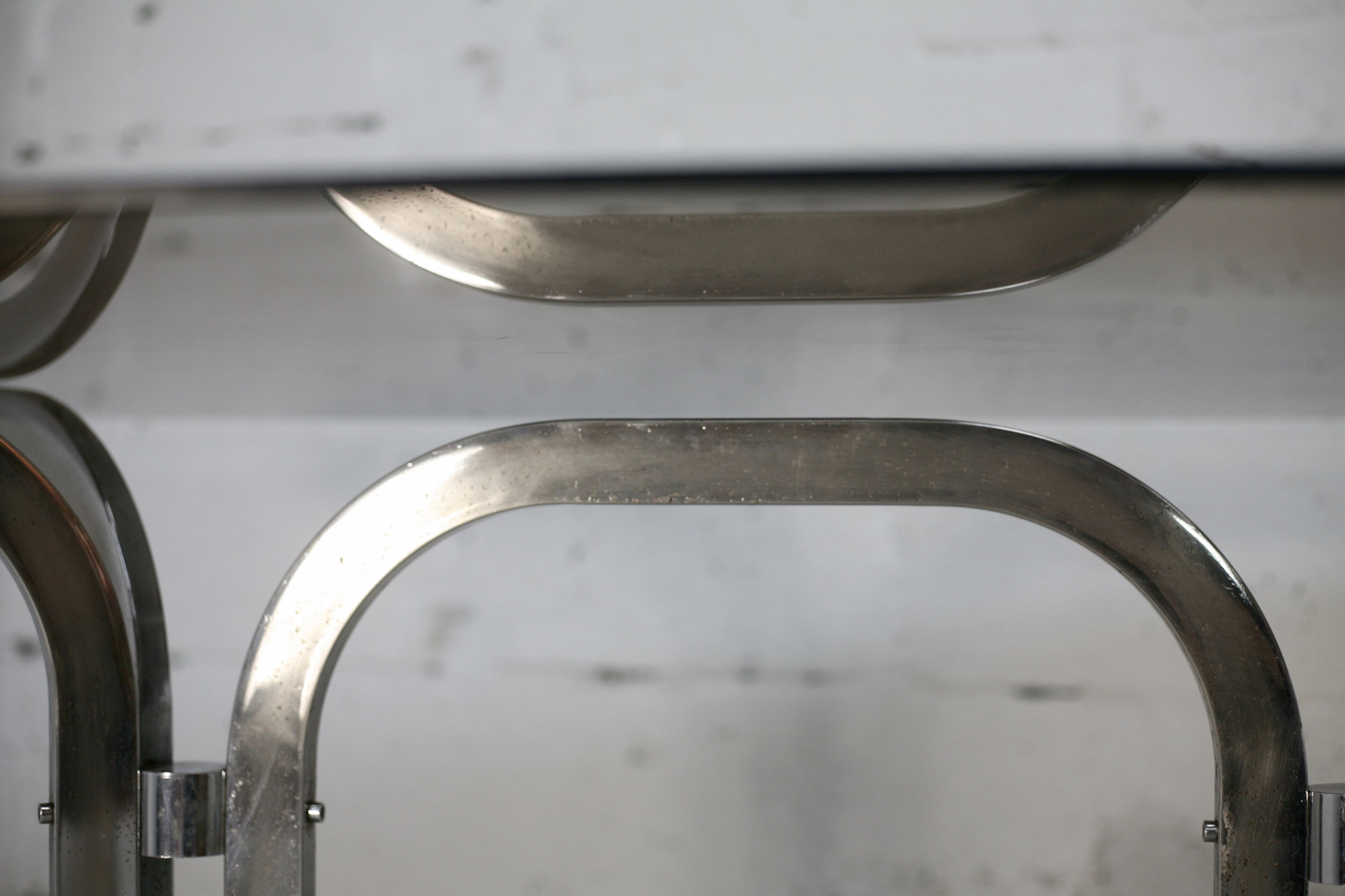 Table chrome steel smoked glass slab. France, circa 1970