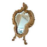 Small vintage 19th century mirror or hand mirror, bronze, beveled glass, baroque, rococo style.
