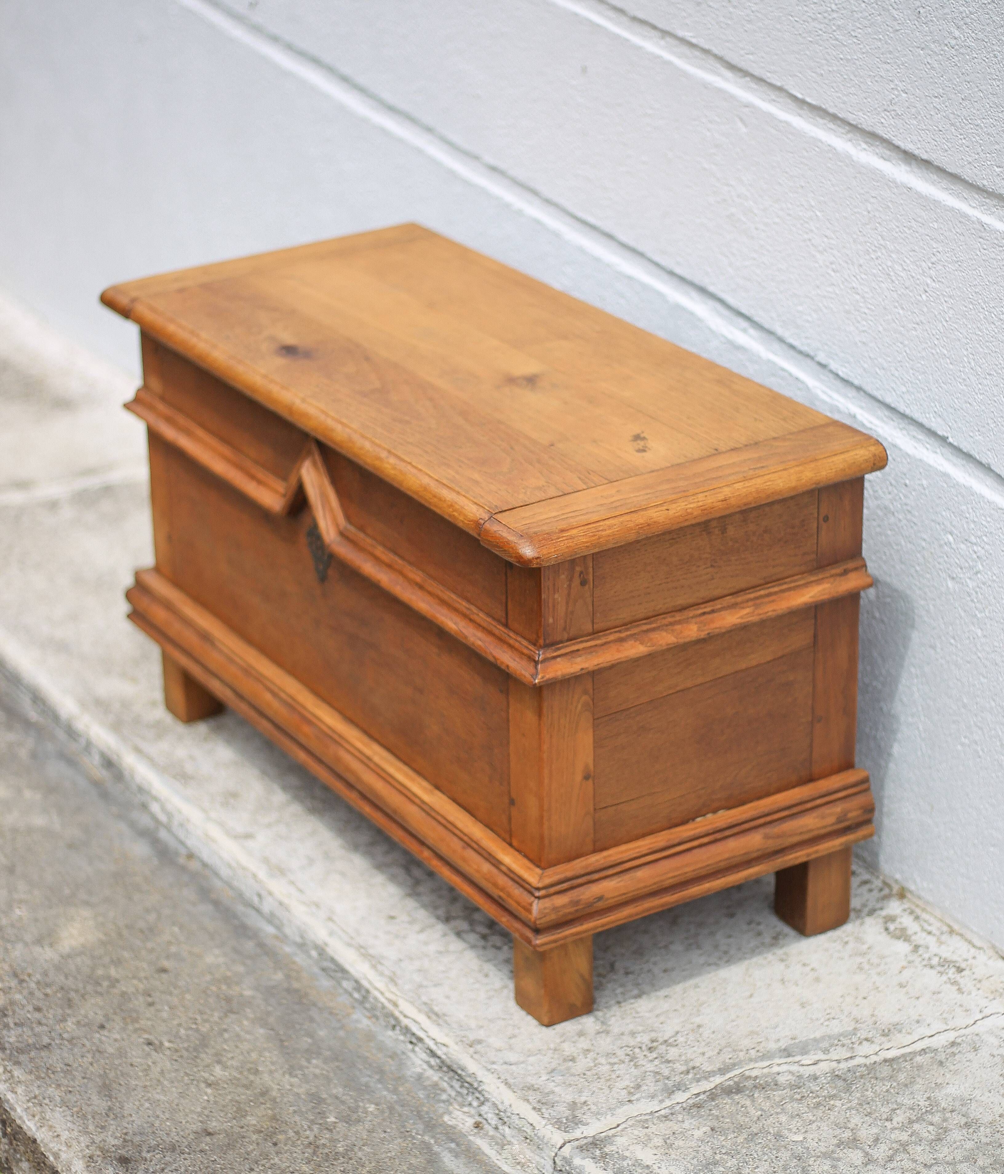 Old wooden chest, small storage chest, side table, wooden storage, trunk, wooden furniture