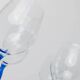 Set of 4 vintage Italian glass wine glasses, clear bowls with royal blue stems, 1980s MCM style