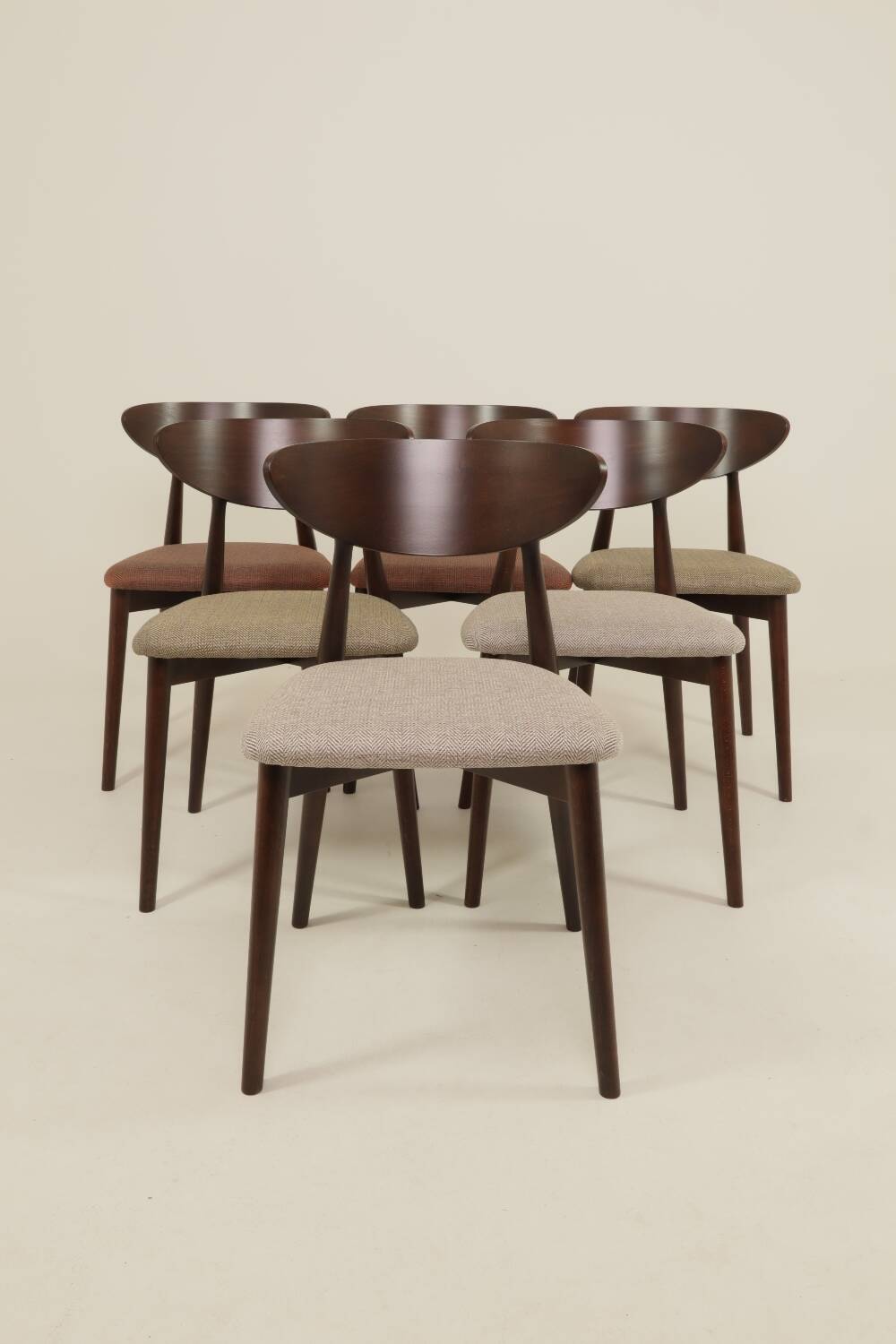 Set of 4 Modern Beech Wood Dining Chair, Herringbone red fabric
