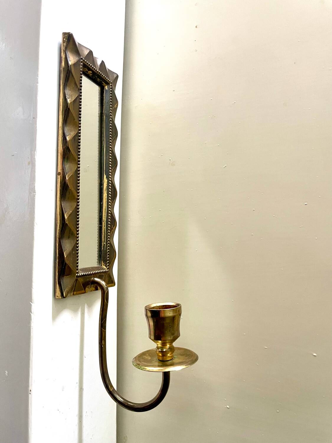 Vintage Art Deco Brass Wall mirrored Candle Sconce