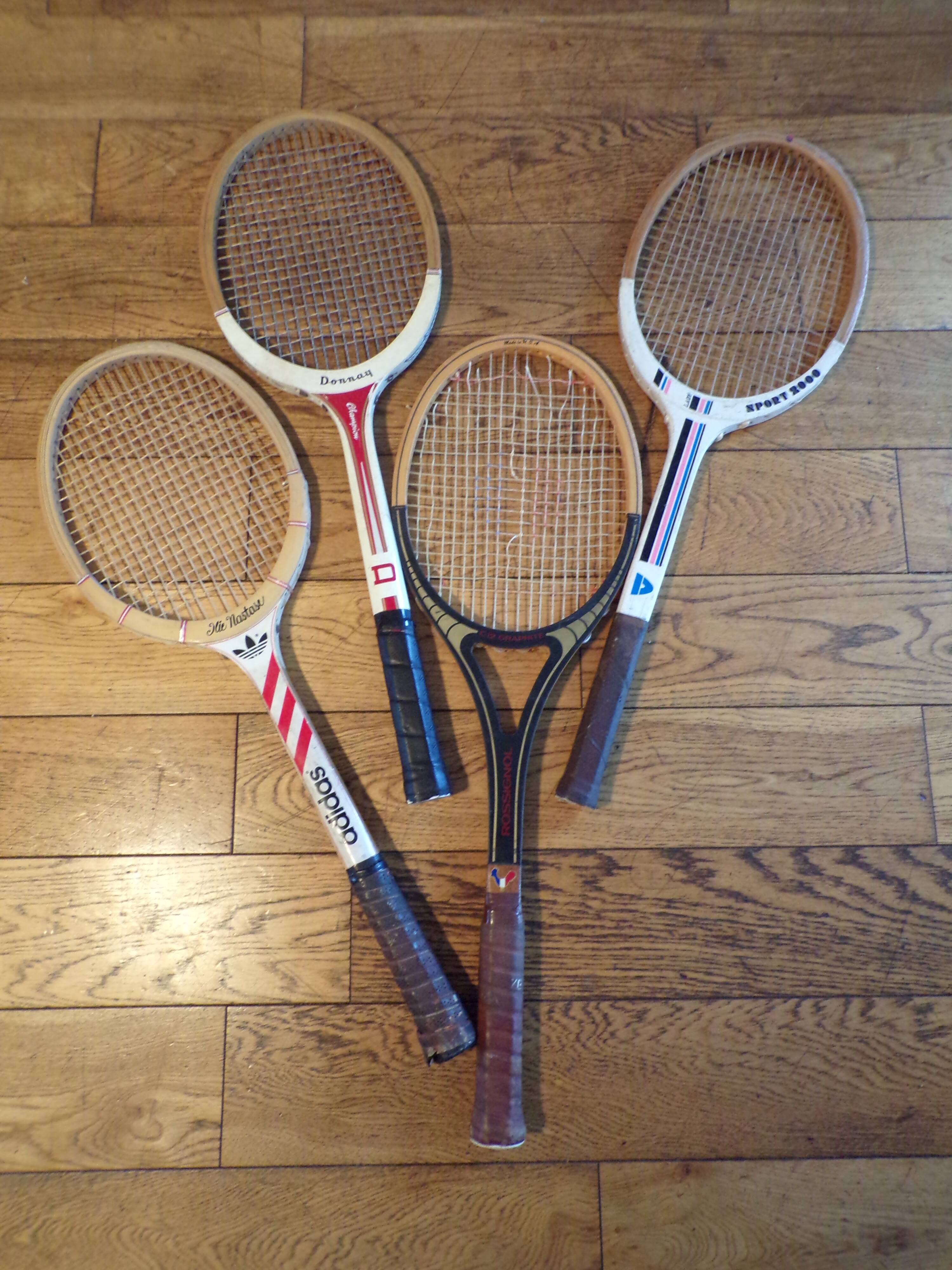 4 vintage wooden tennis rackets