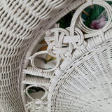 Vintage wicker and rattan headboard, antique peacock furniture for bedroom