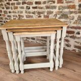 Renovated antique tables in a chic country style – trio of nesting tables