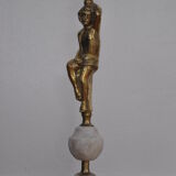 Ancient alabaster lamp and bronze cherub decoration