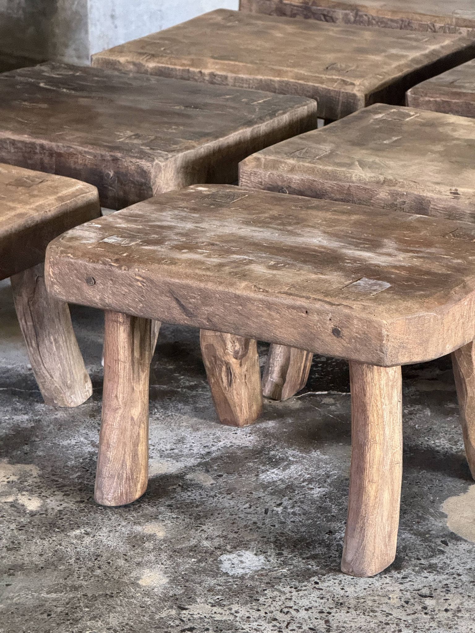 Small stool, oval solid teak accent stool wabi-sabi H26 47x33.
