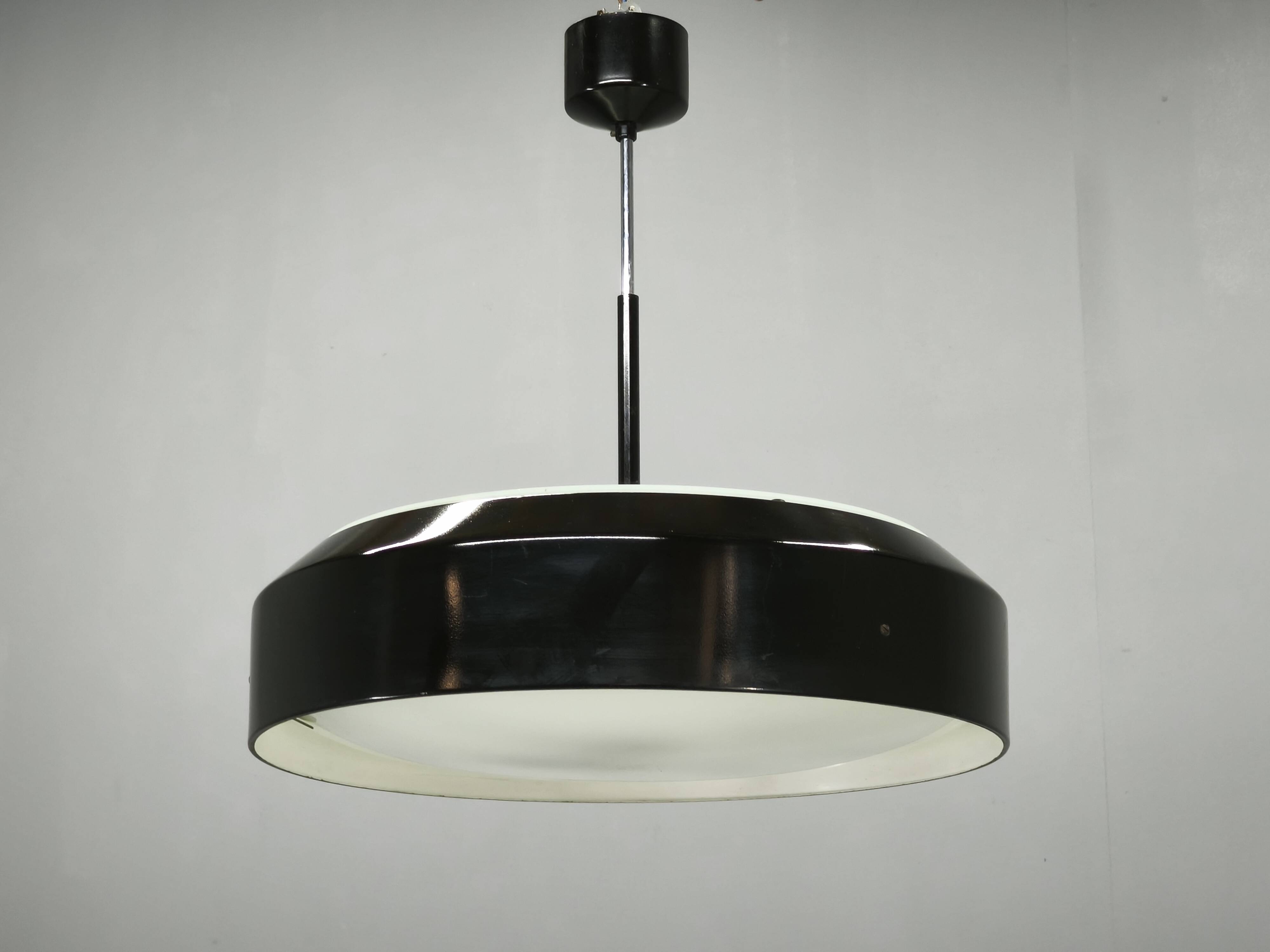 1960s NAPAKO Modernist Black Glass Pendant Light, Czechoslovakia