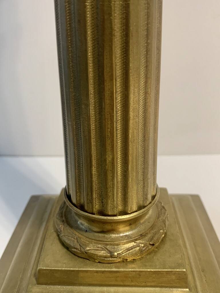 Corinthian column lamp in bronze and gilded brass