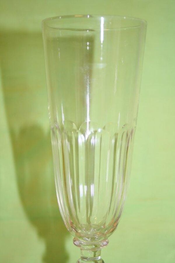 Set de 6 flutes a champagne cristal taillé cotes plates Baccarat Saint Louis 19ème