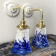 Set of two blue Art Deco wall lamps