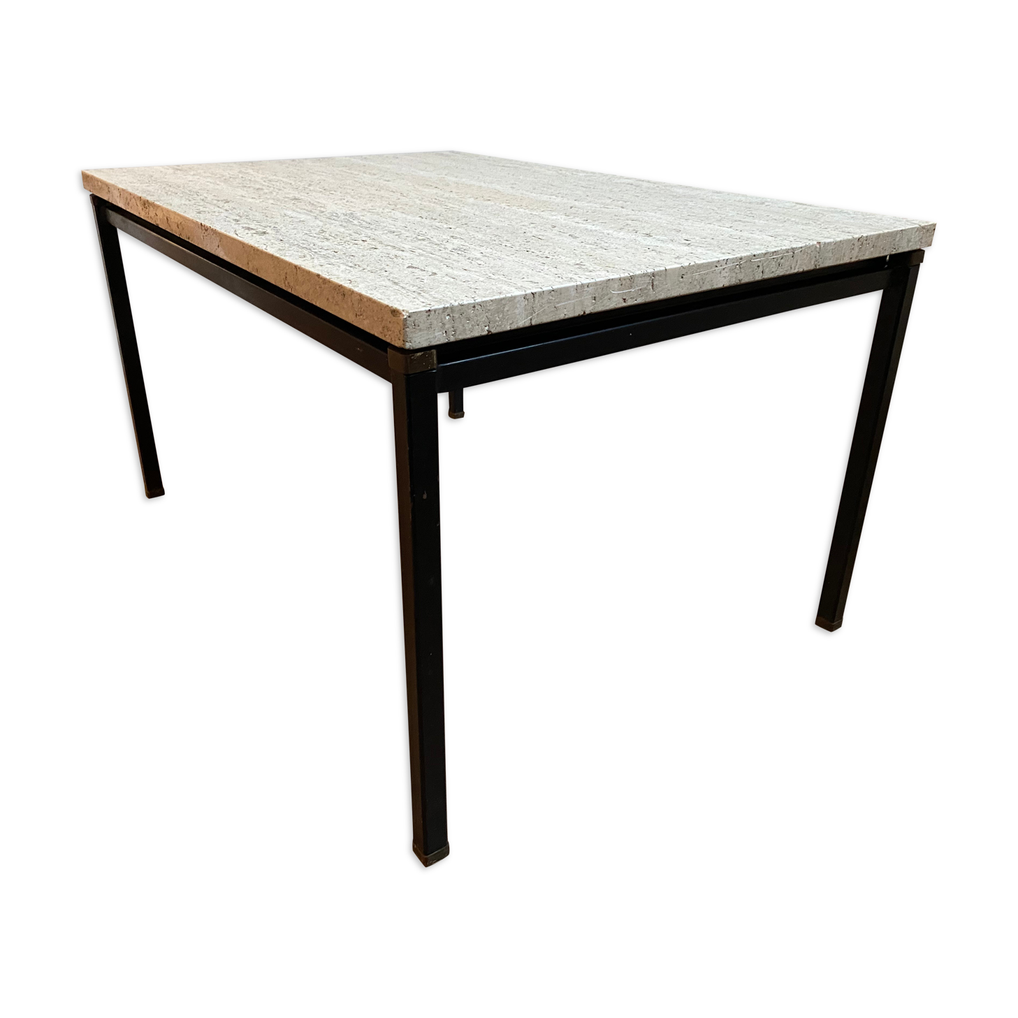 Table italienne en laiton travertin et acier ou table basse, années 1960